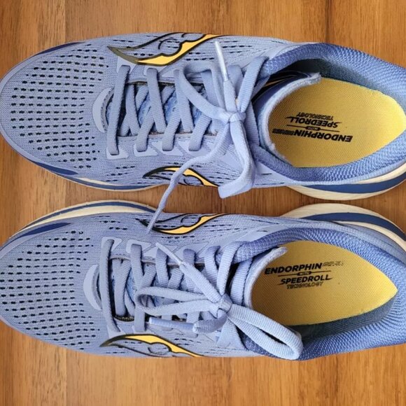 Saucony Endorphin Speed 3 Shoes 32 miles Blue Gold 9 Running Nylon Plate - Picture 5 of 7